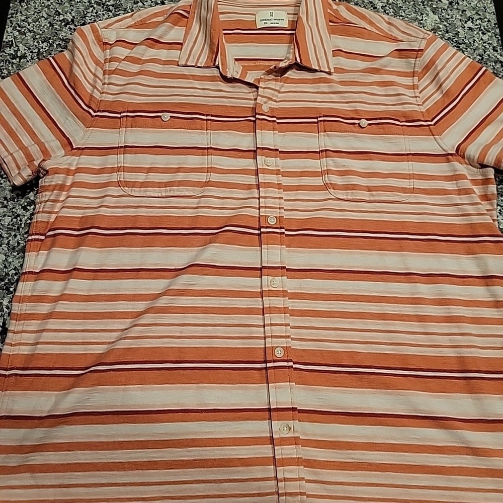 Mutual Weave Orange Striped XXL Cotton Blend ‎ Button Up Shirt
